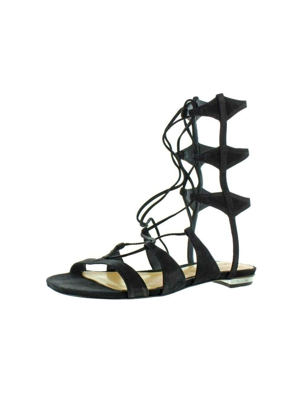 Schutz Erlina Black Suede Flat Gladiator Sandals Women’s 6.5B Strappy Boho Beach